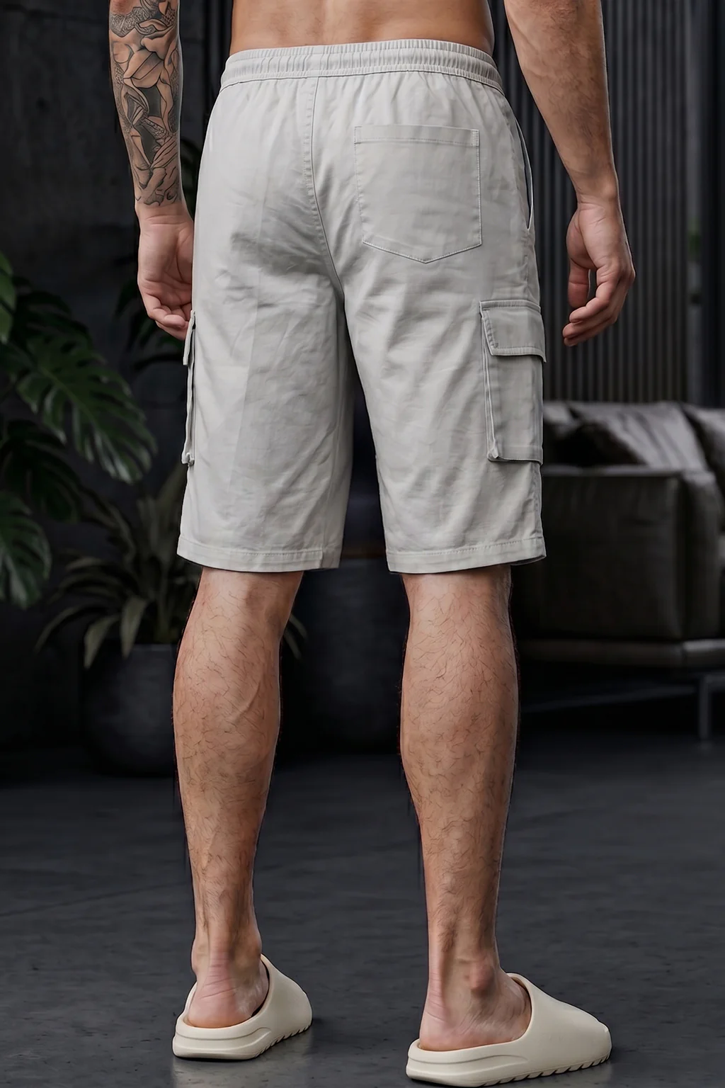 Veirdo Light Grey Minimal Cargo Shorts with Drawstring - Image 3