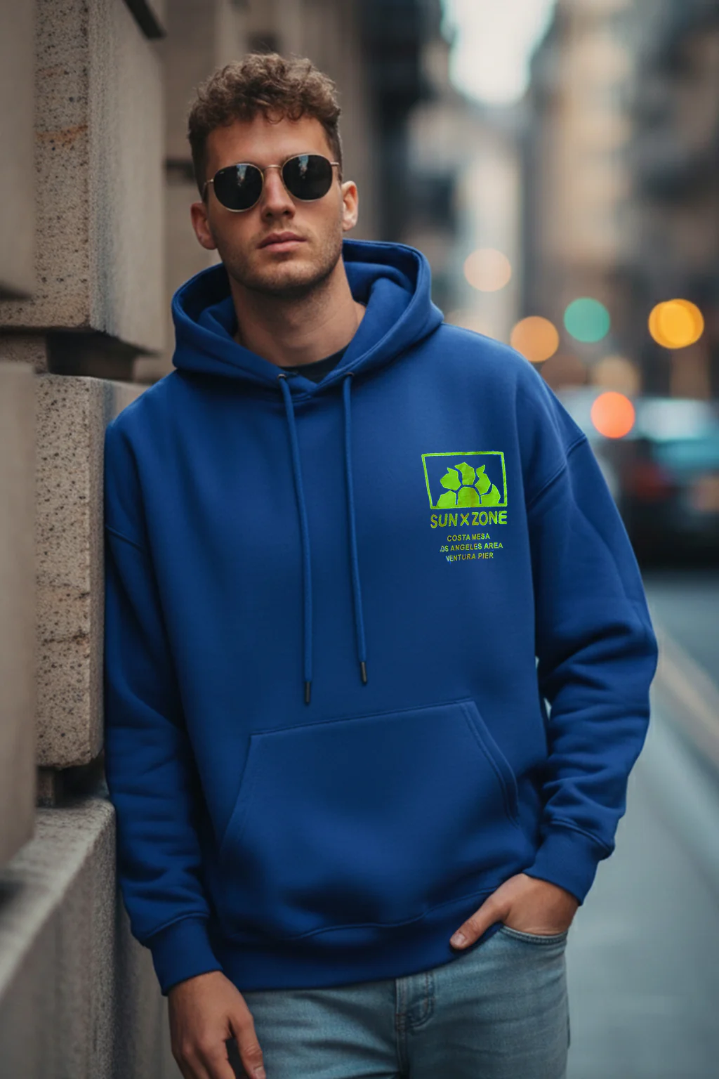Veirdo in Blue: Men's Hooded Neck Oversized Hoodie - Image 3