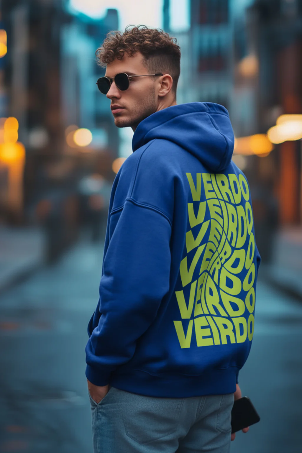 Veirdo in Blue: Men's Hooded Neck Oversized Hoodie - Image 4