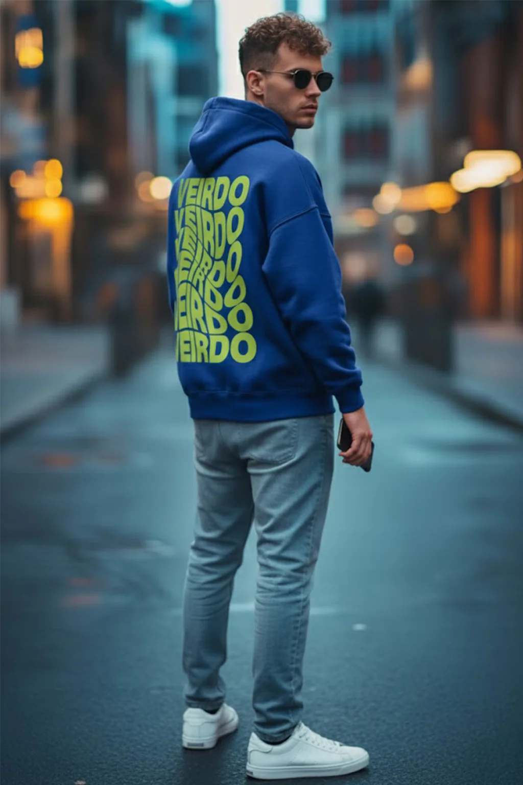 Veirdo in Blue: Men's Hooded Neck Oversized Hoodie - Image 5