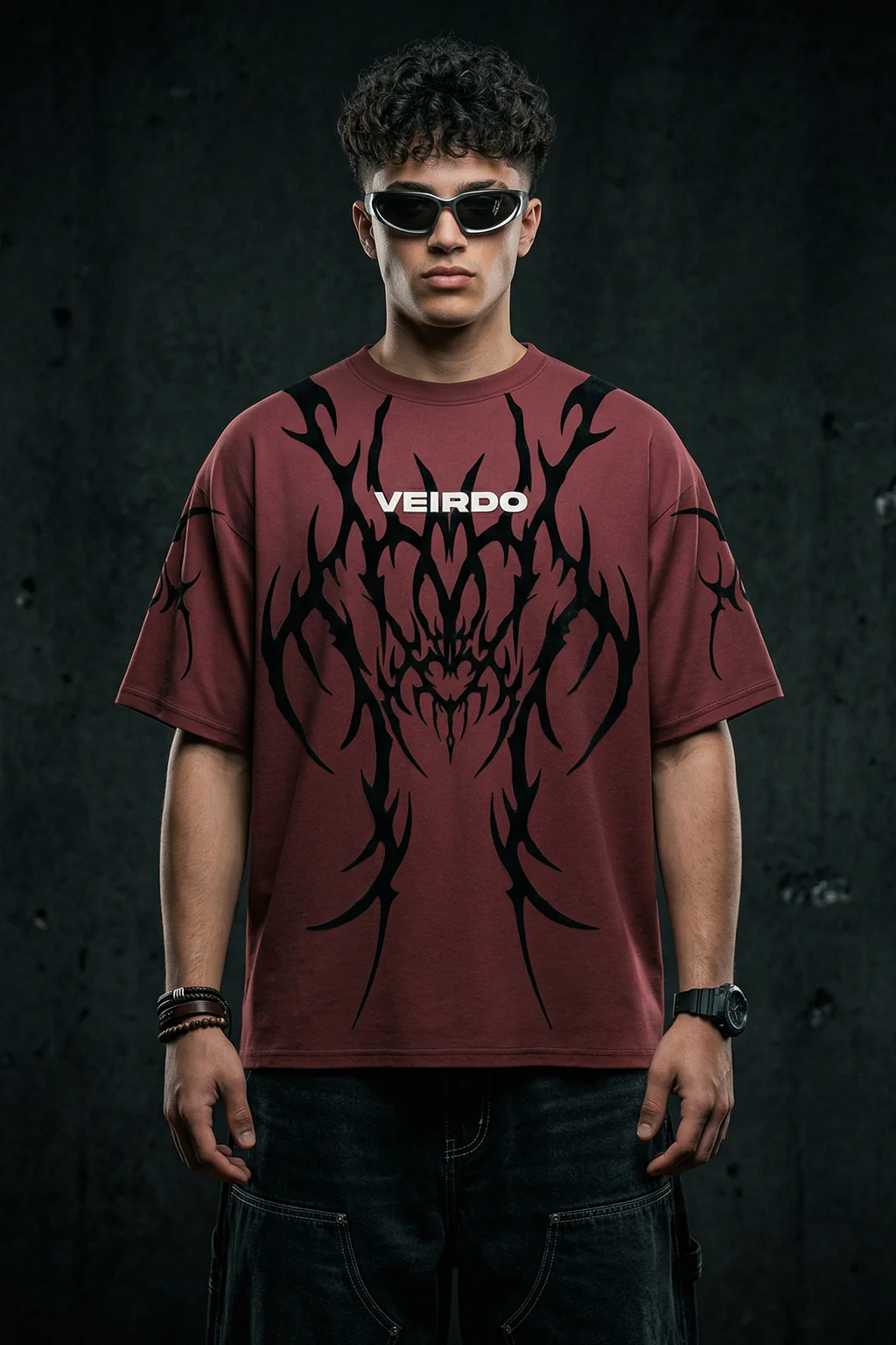 Veirdo Maroon Flock Printed Exclusive T-shirt Supreme Edition - Image 8