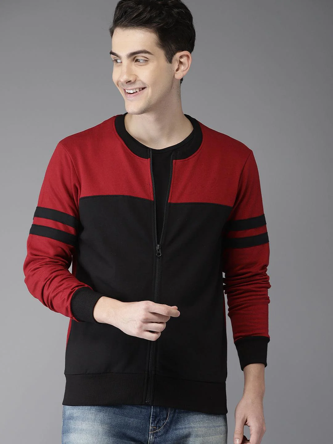 Red Black Striped Colorblock Cardigan - Image 3