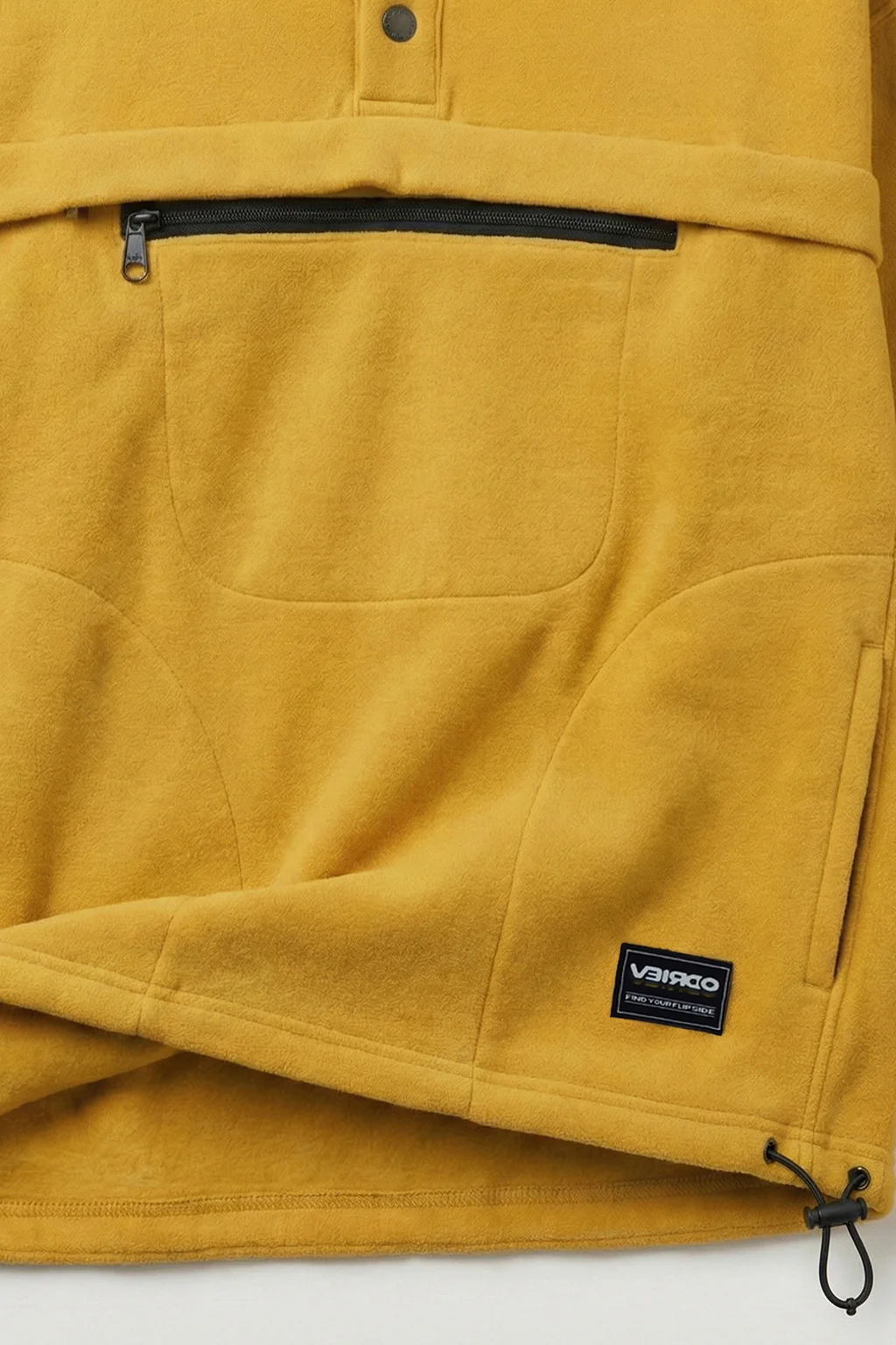 Veirdo Mustard Oversized Plain Button-Neck Pullover Hoodie - Image 5
