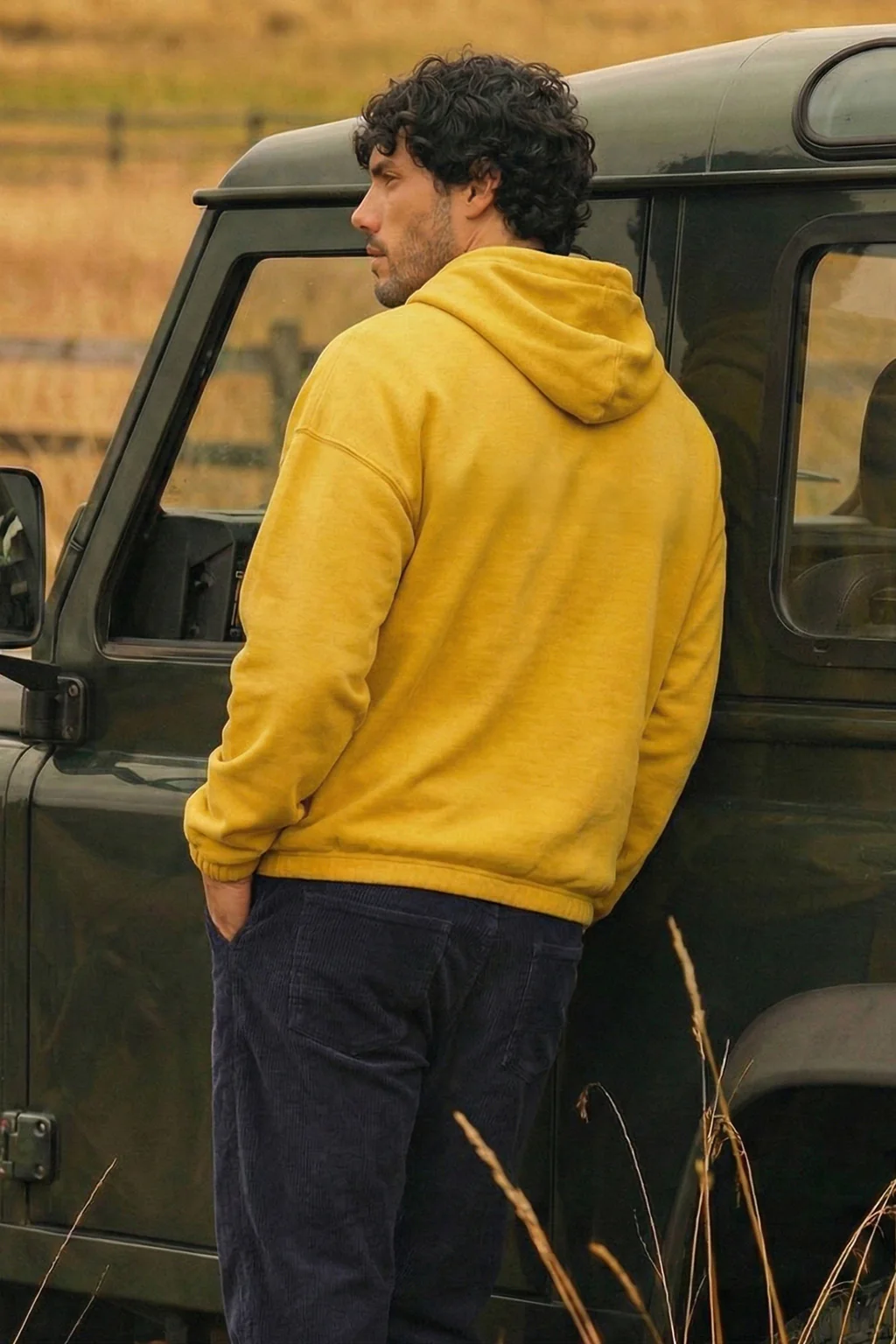 Veirdo Mustard Oversized Plain Button-Neck Pullover Hoodie - Image 6
