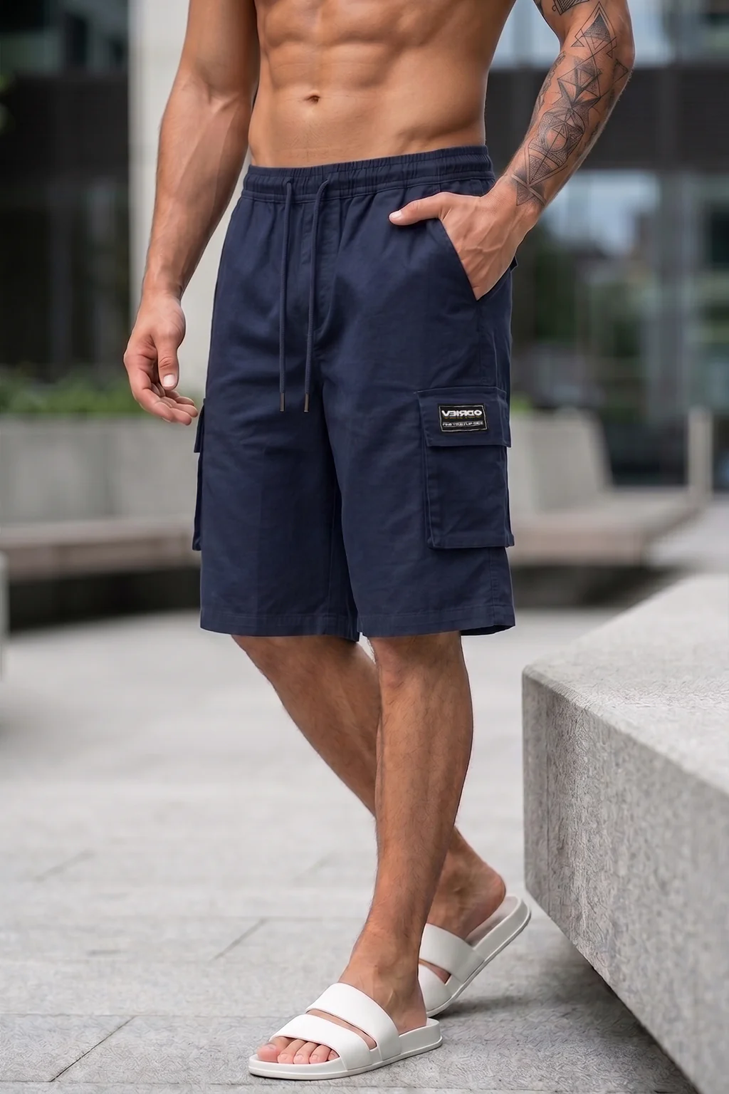 Veirdo Navy Minimal Cargo Shorts with Drawstring - Image 6