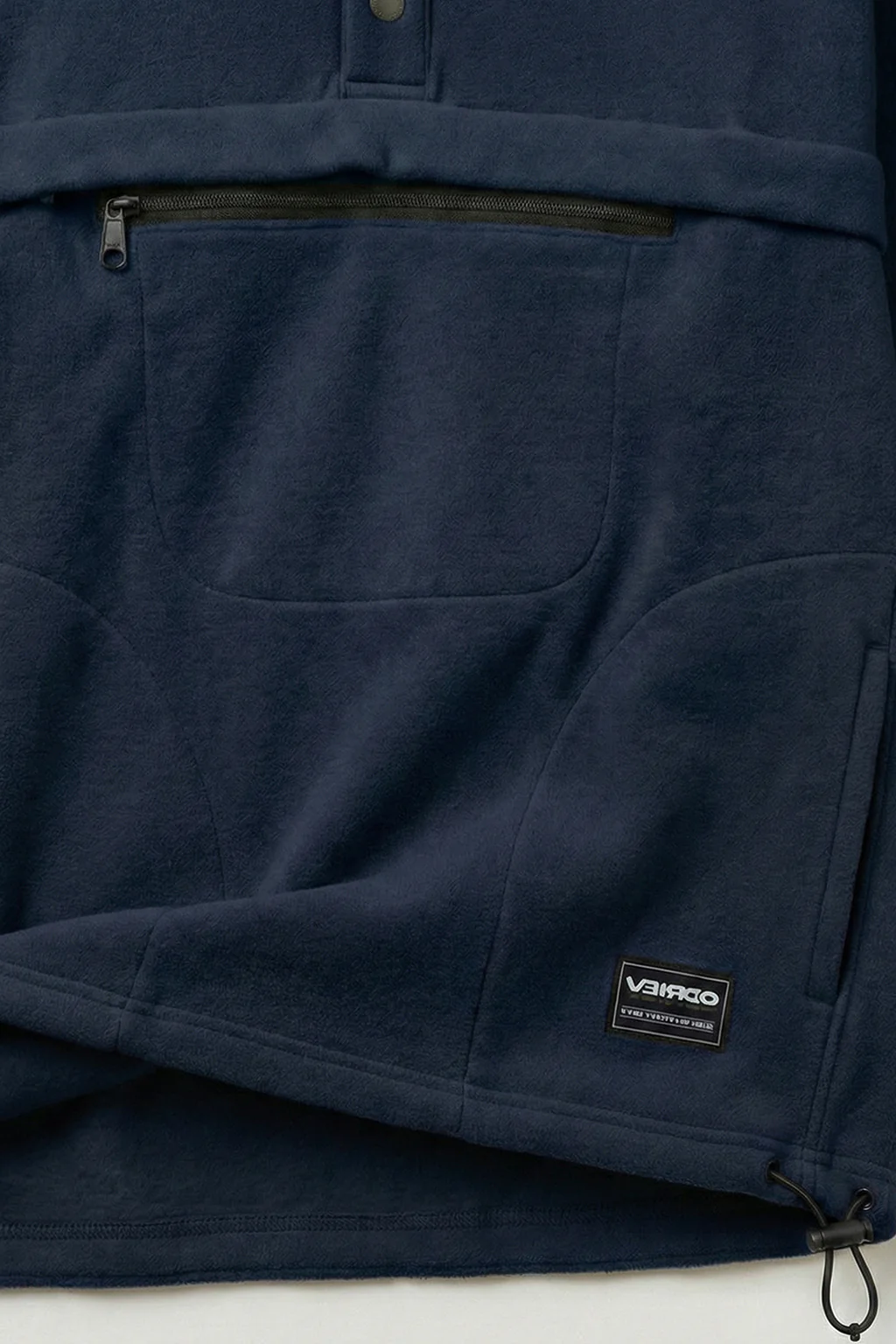 Veirdo Navy Oversized Plain Button-Neck Pullover Hoodie - Image 5