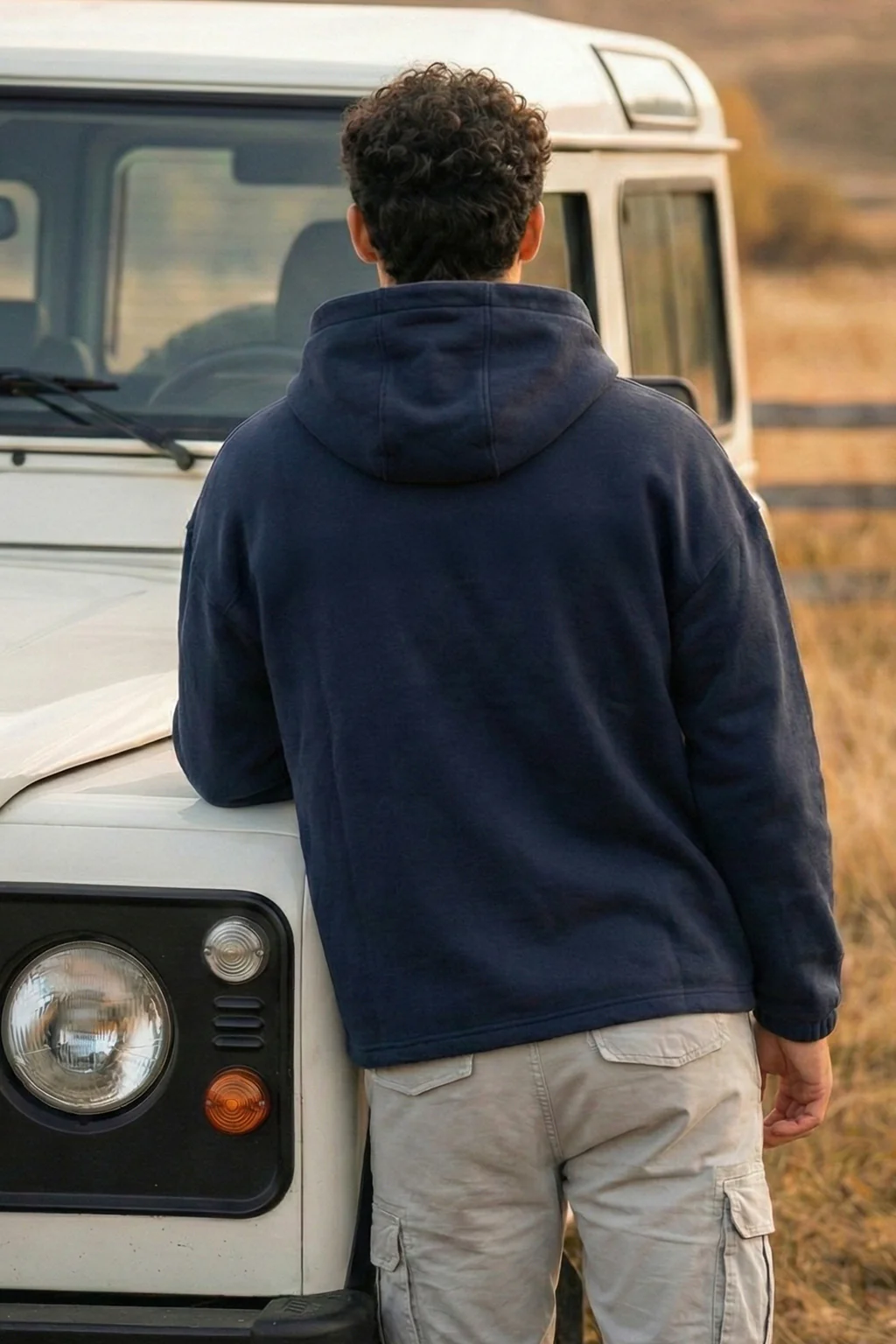 Veirdo Navy Oversized Plain Button-Neck Pullover Hoodie - Image 6