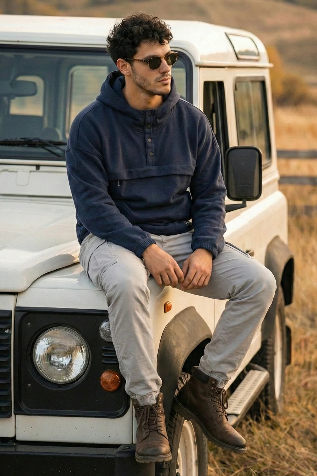 Veirdo Navy Oversized Plain Button-Neck Pullover Hoodie - Image 7