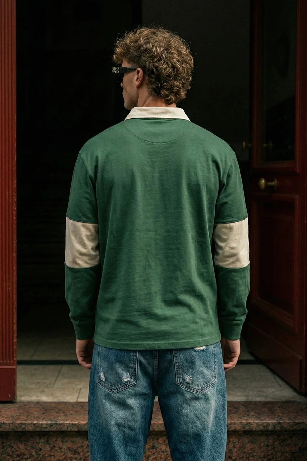 Veirdo Olive & Beige Oversized Full Sleeve Exclusive Polo T-shirt - Image 2