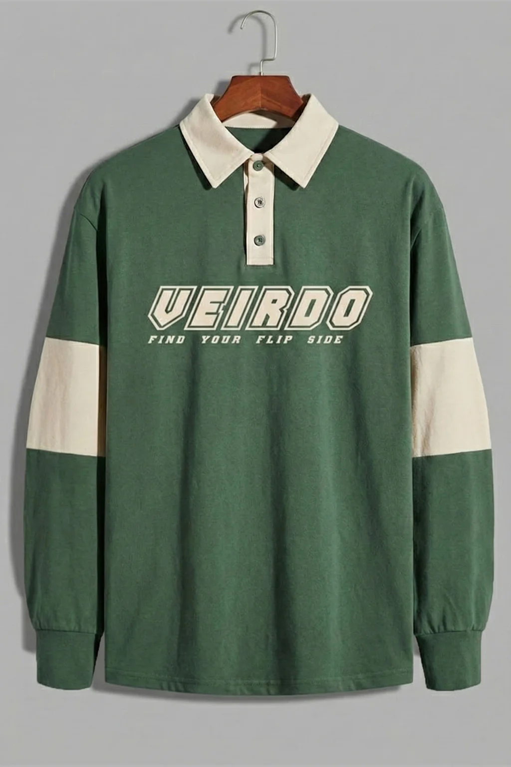 Veirdo Olive & Beige Oversized Full Sleeve Exclusive Polo T-shirt - Image 3
