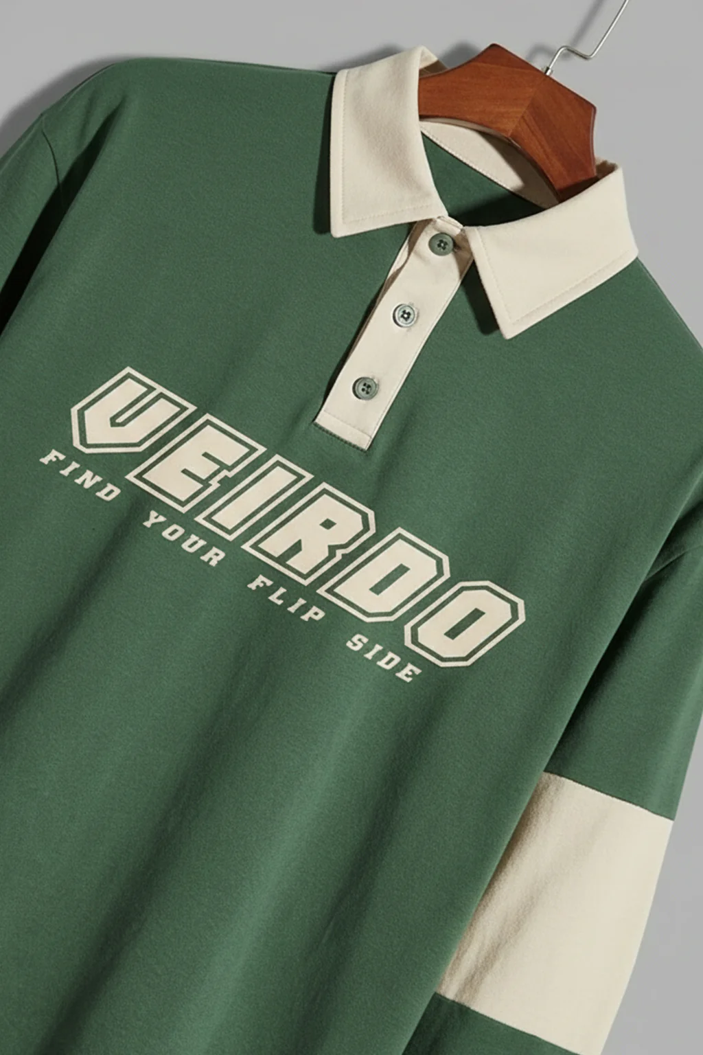 Veirdo Olive & Beige Oversized Full Sleeve Exclusive Polo T-shirt - Image 5