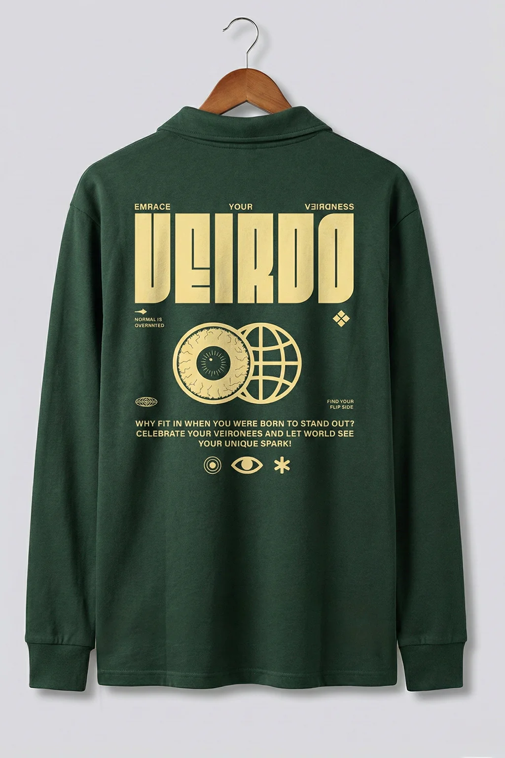 Veirdo Olive Oversized Full Sleeve Exclusive Polo T-shirt - Image 3