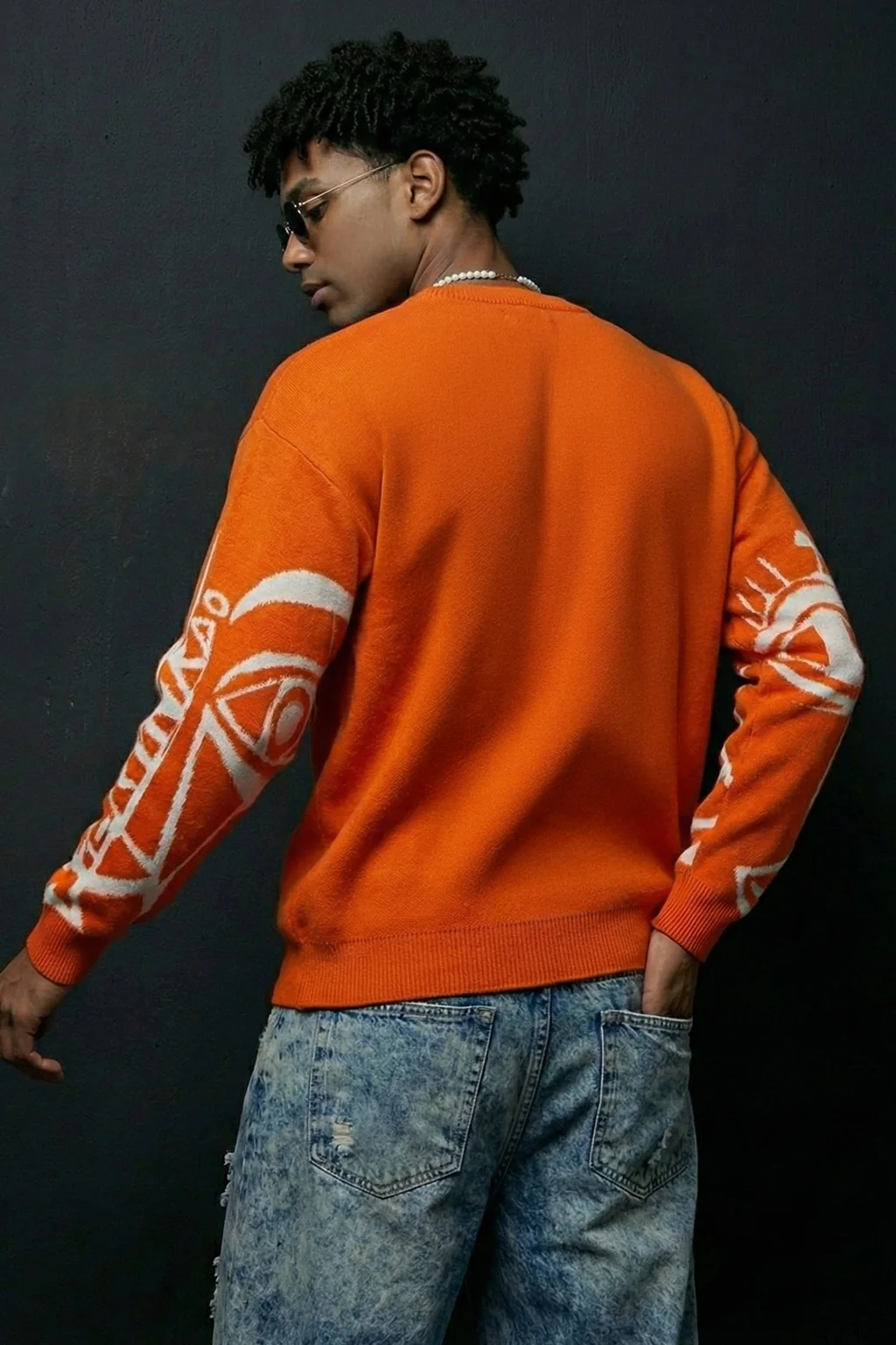 Veirdo Orange Flat knit Printed Regular Fit Sweatshirt - Image 2