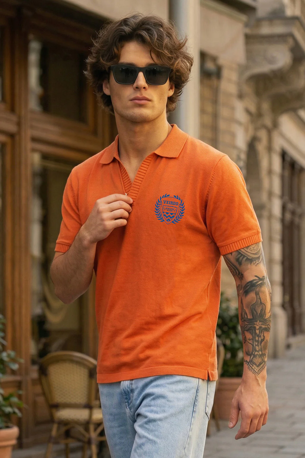 Veirdo Orange Rib Collar Economic Regular Fit Pique Polo - Image 3