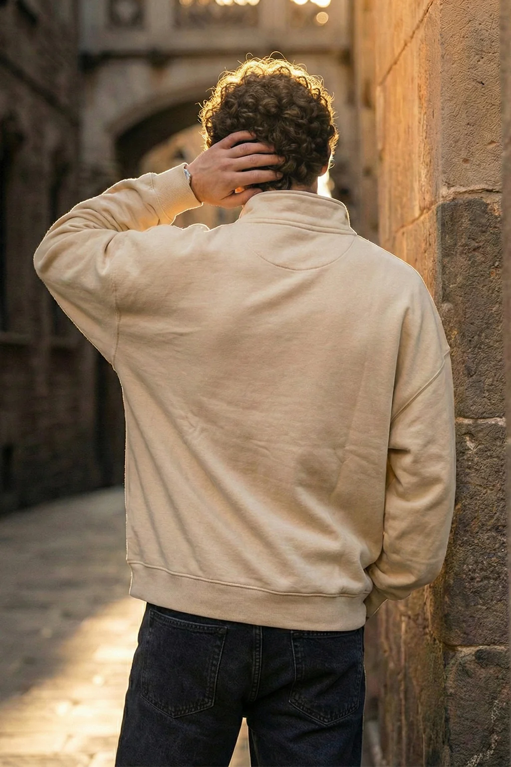Veirdo Original Beige Oversized Full Sleeve Printed Exclusive Polo T-shirt - Image 3
