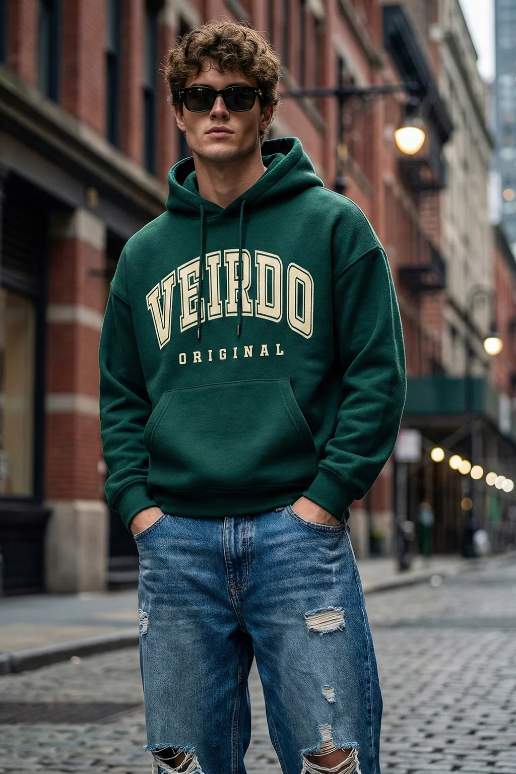 Veirdo Original Green Front Oversized Graphic Printed Hoodie - Image 4