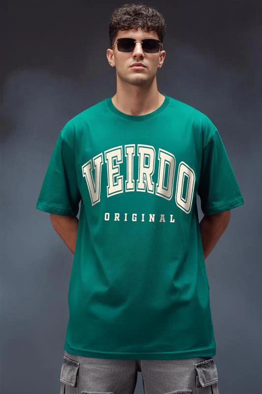 Veirdo Original Green Oversized Typography Brand Printed  T-shirt - Image 4
