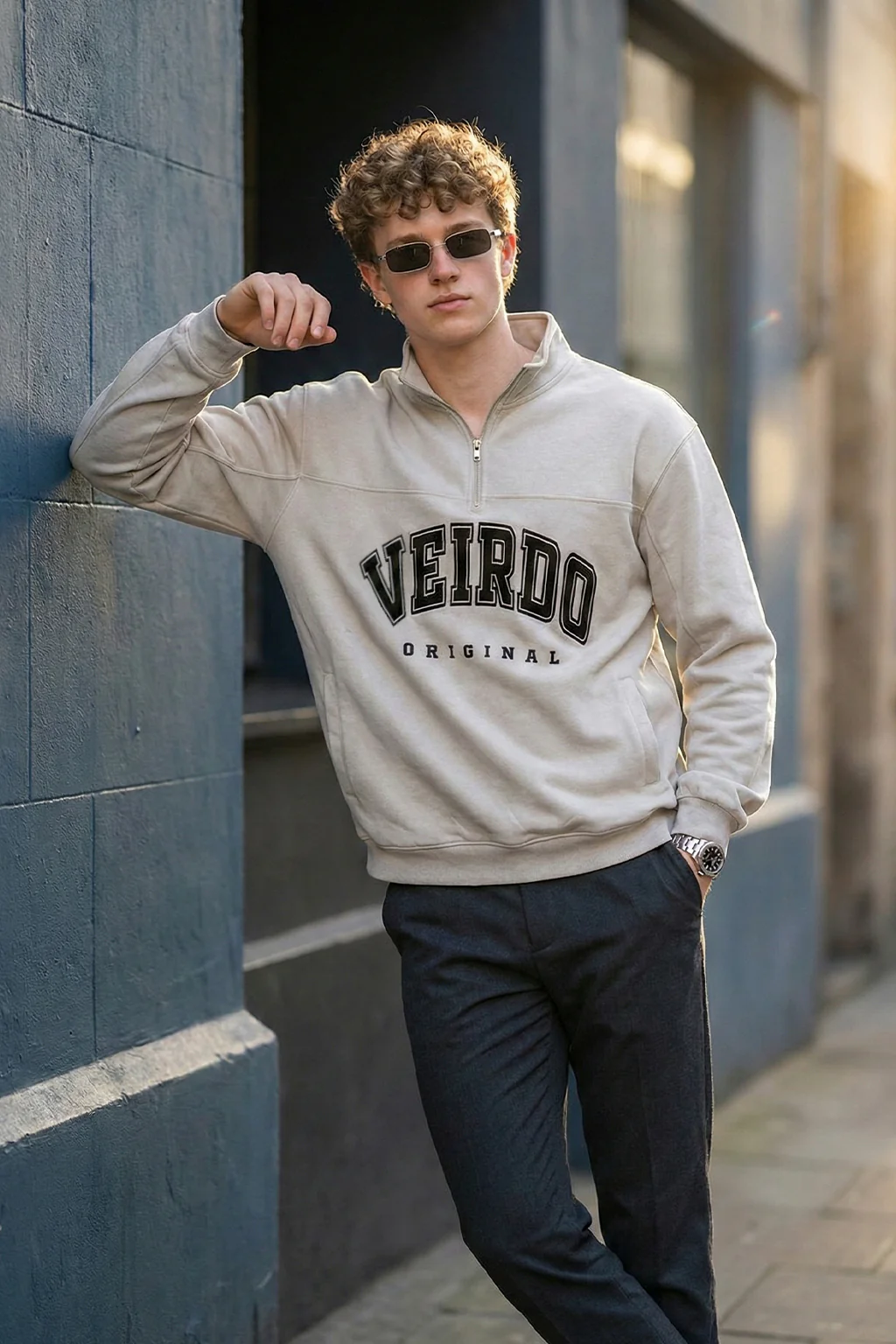 Veirdo Original Grey Oversized Full Sleeve Printed Exclusive Polo T-shirt - Image 4