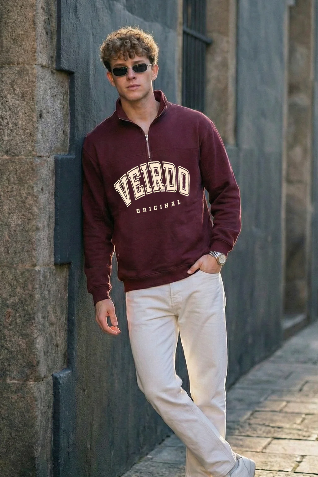 Veirdo Original Maroon Oversized Full Sleeve Printed Exclusive Polo T-shirt - Image 4