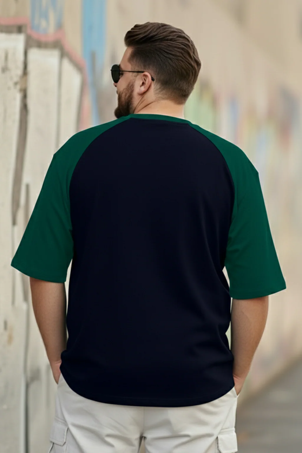 Veirdo Original Navy & Green Raglan Sleeve Graphic Printed Plus Size T-shirt - Image 3