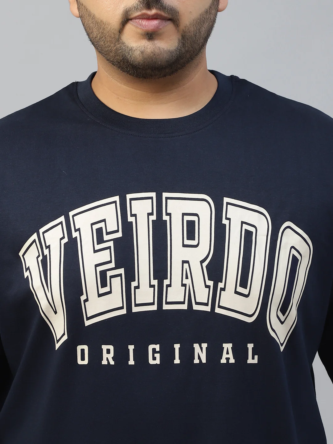 Veirdo Original Navy Typography Printed Plus Size T-shirt - Image 8