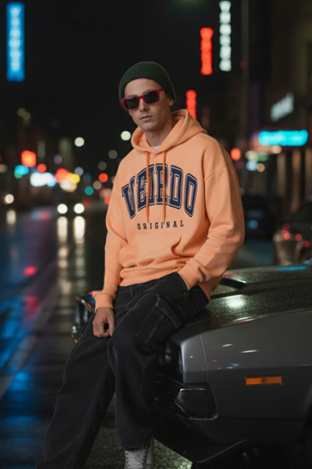 Veirdo Original Orange Front Printed Oversized Hoodie - Image 3