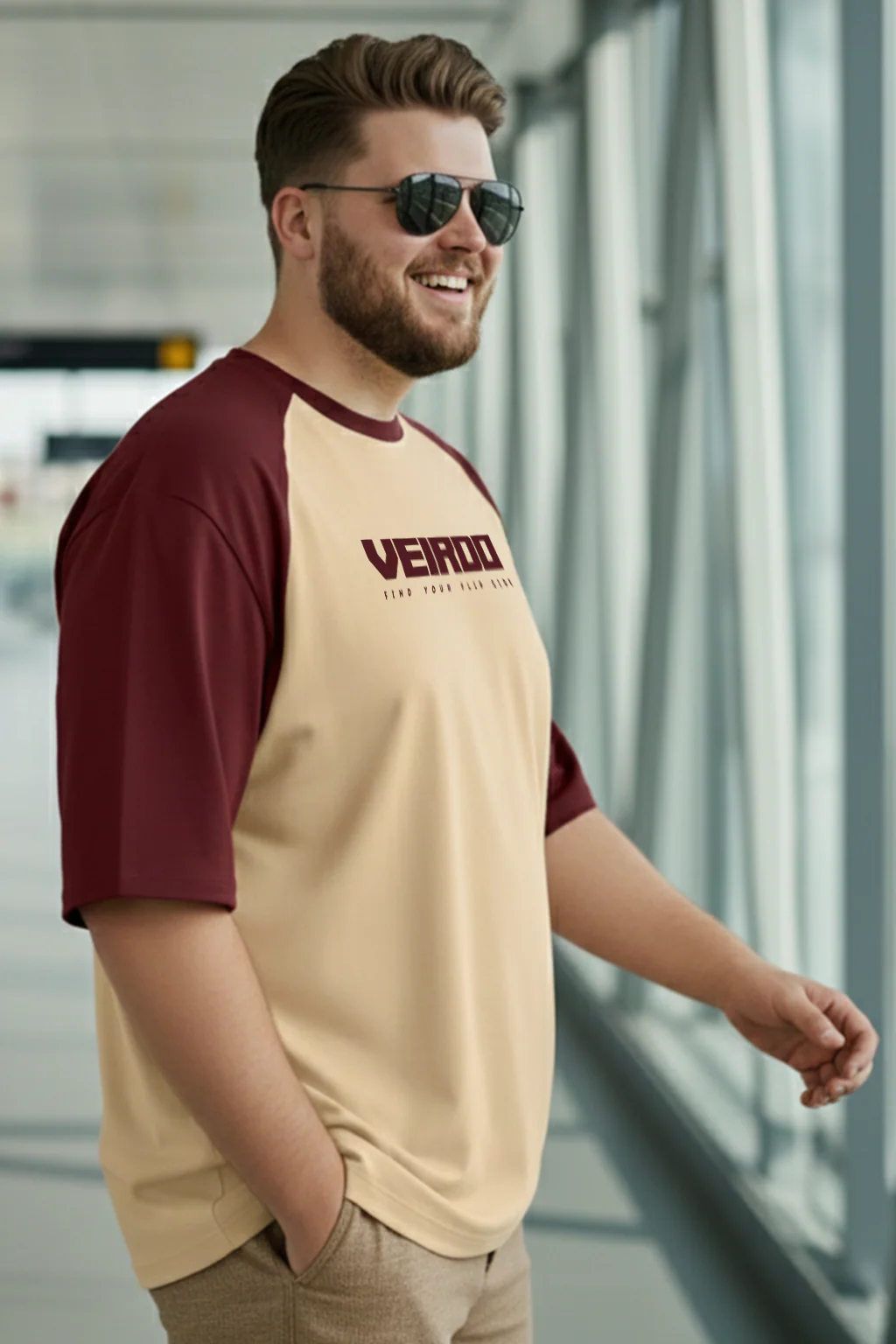 Veirdo Original Maroon Raglan Sleeve Graphic Printed Plus Size T-shirt - Image 2