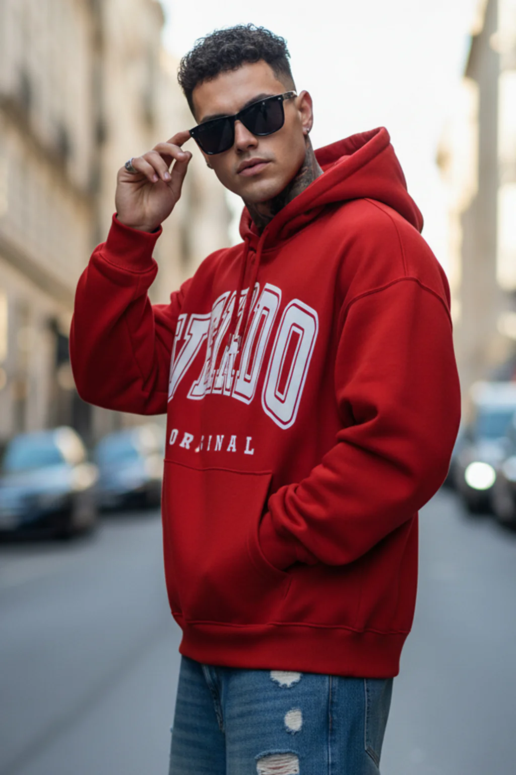 Veirdo Original Red Front Graphic Oversized Printed Hoodie - Image 4
