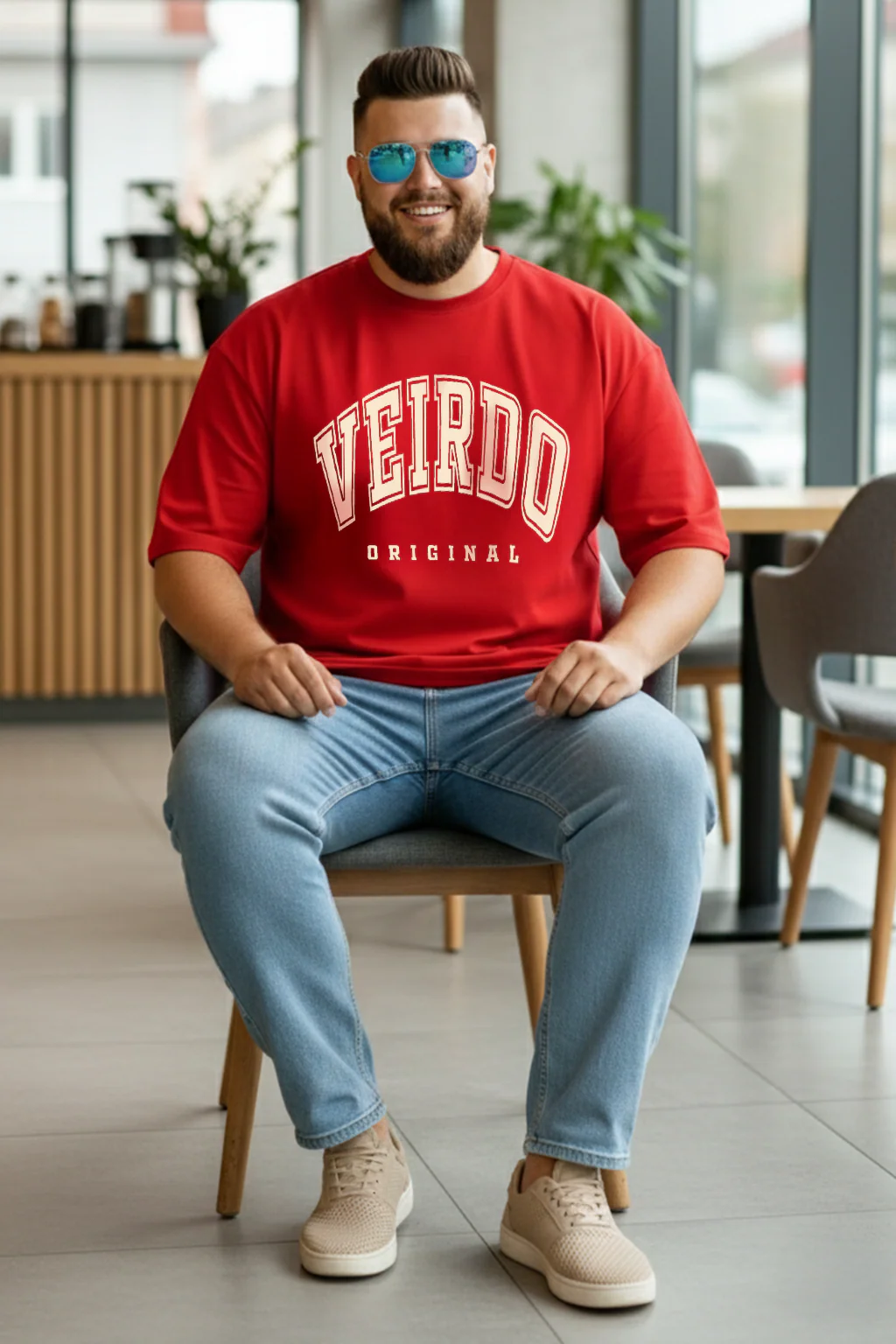 Veirdo Original Red Graphic Printed Plus Size T-shirt - Image 4