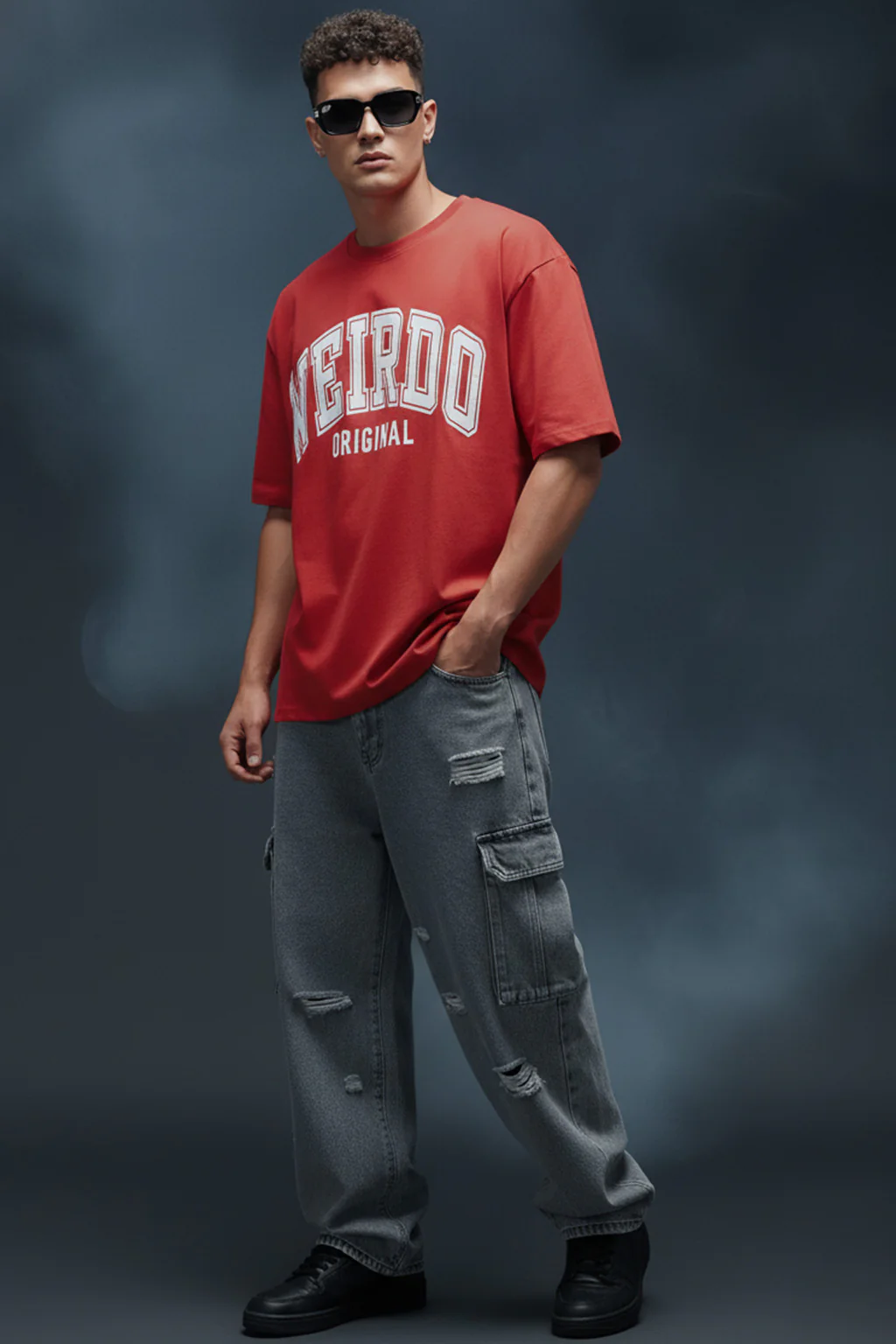Veirdo Original Red Oversized Typography Brand Printed T-shirt - Image 4