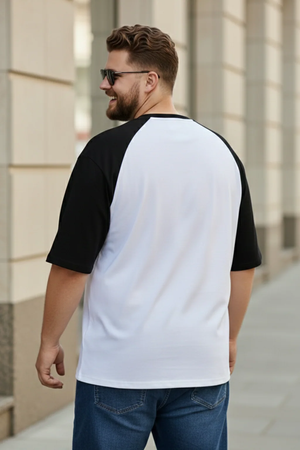 Veirdo Original White & Black Raglan Sleeve Graphic Printed Plus Size T-shirt - Image 3