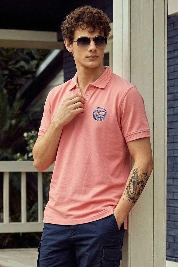 Veirdo Pink Rib Collar Economic Regular Fit Pique Polo - Image 3