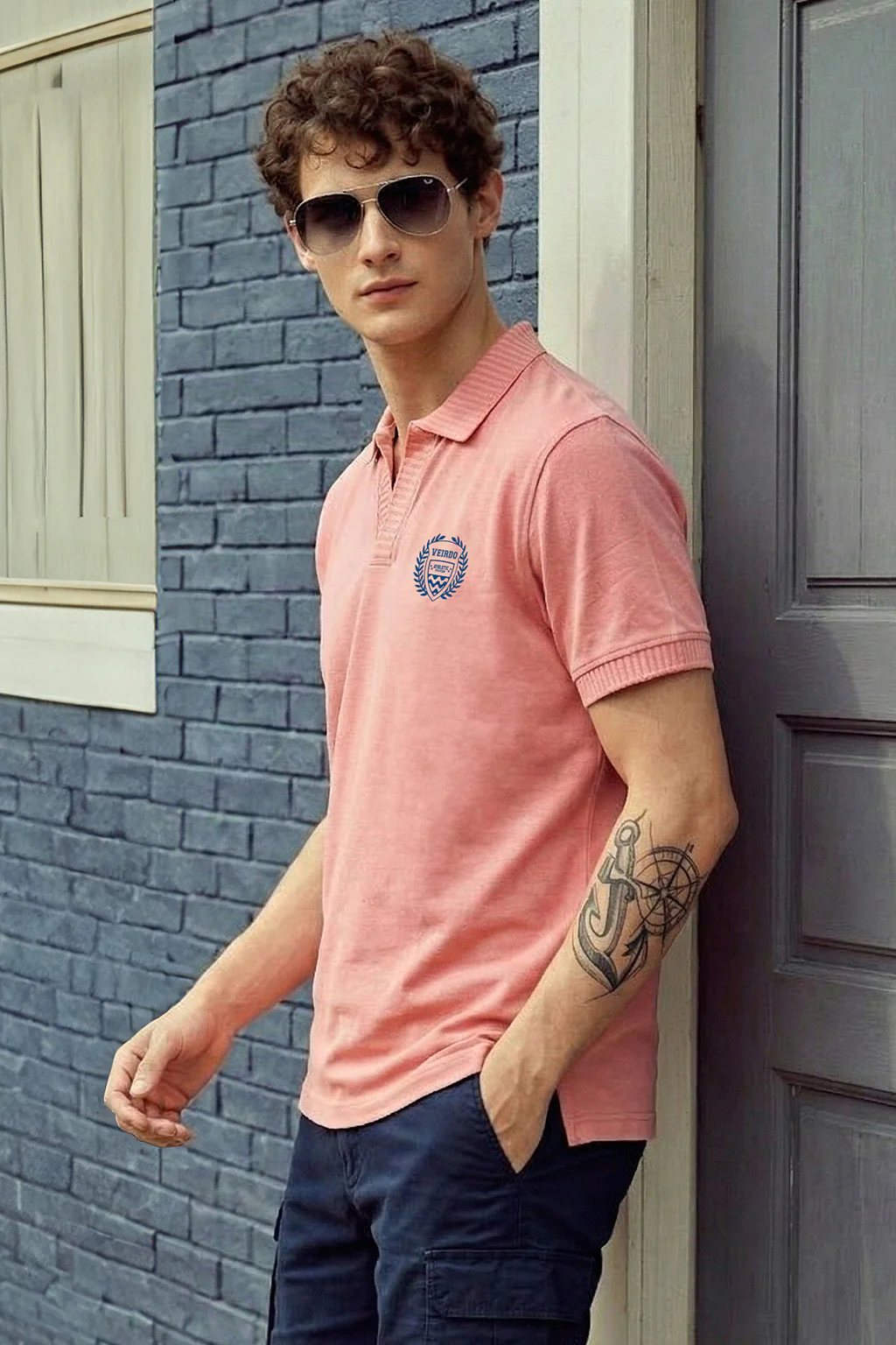 Veirdo Pink Rib Collar Economic Regular Fit Pique Polo - Image 4