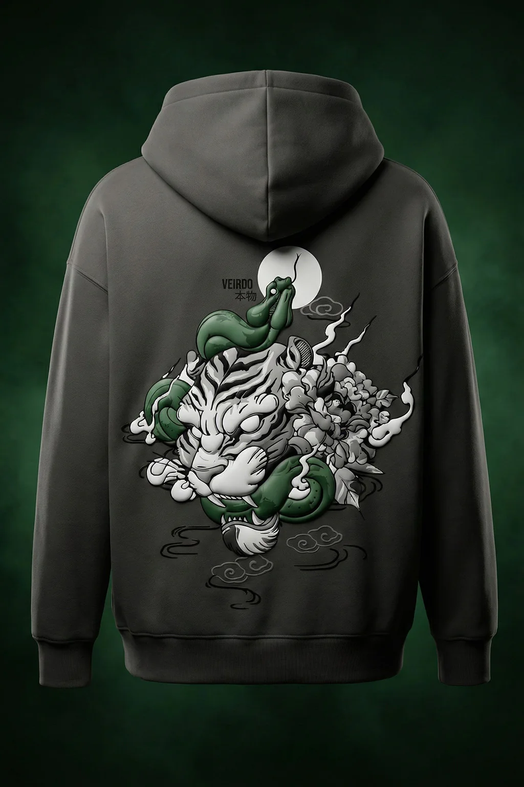 Veirdo Tiger Grey Oversized Puff Printed Exclusive Hoodie - Image 4