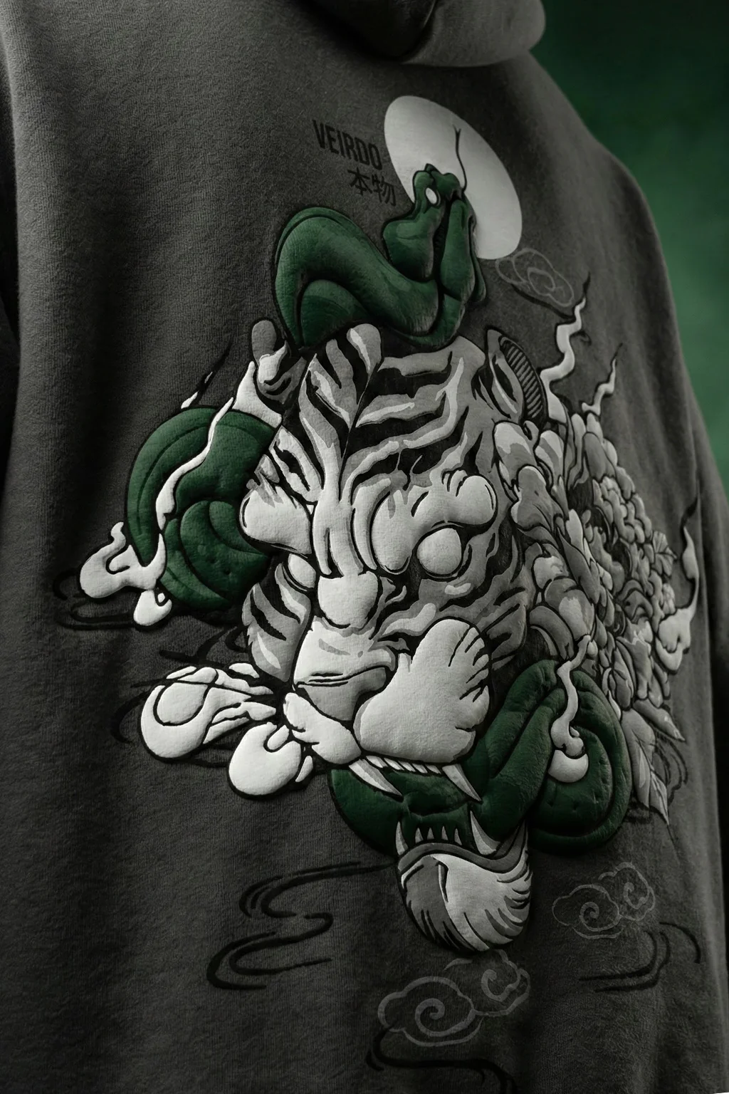 Veirdo Tiger Grey Oversized Puff Printed Exclusive Hoodie - Image 5