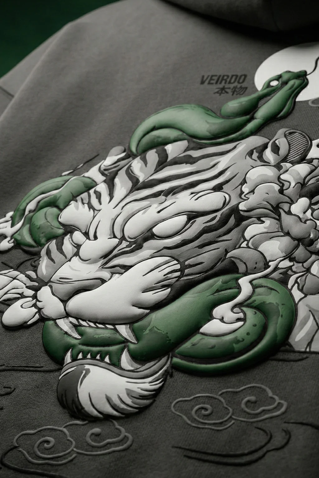 Veirdo Tiger Grey Oversized Puff Printed Exclusive Hoodie - Image 6