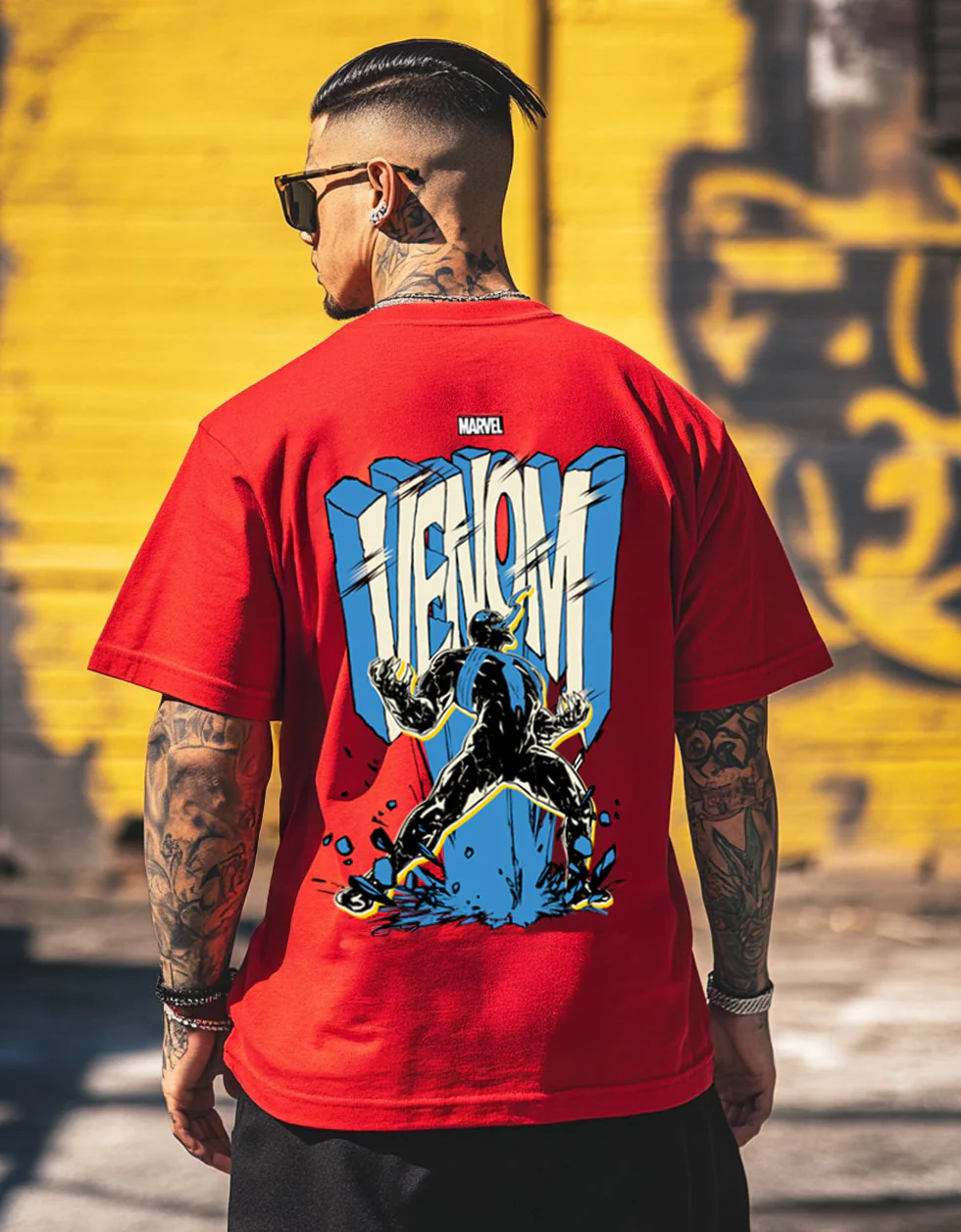 Venom Marvel Red Oversized Graphic Printed T-shirt - Image 2