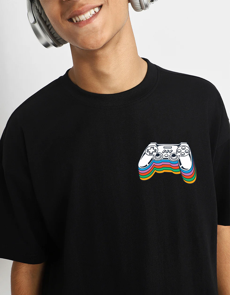 Video Game Black Oversized Graphic Pocket Printed Boys T-shirt - Image 5