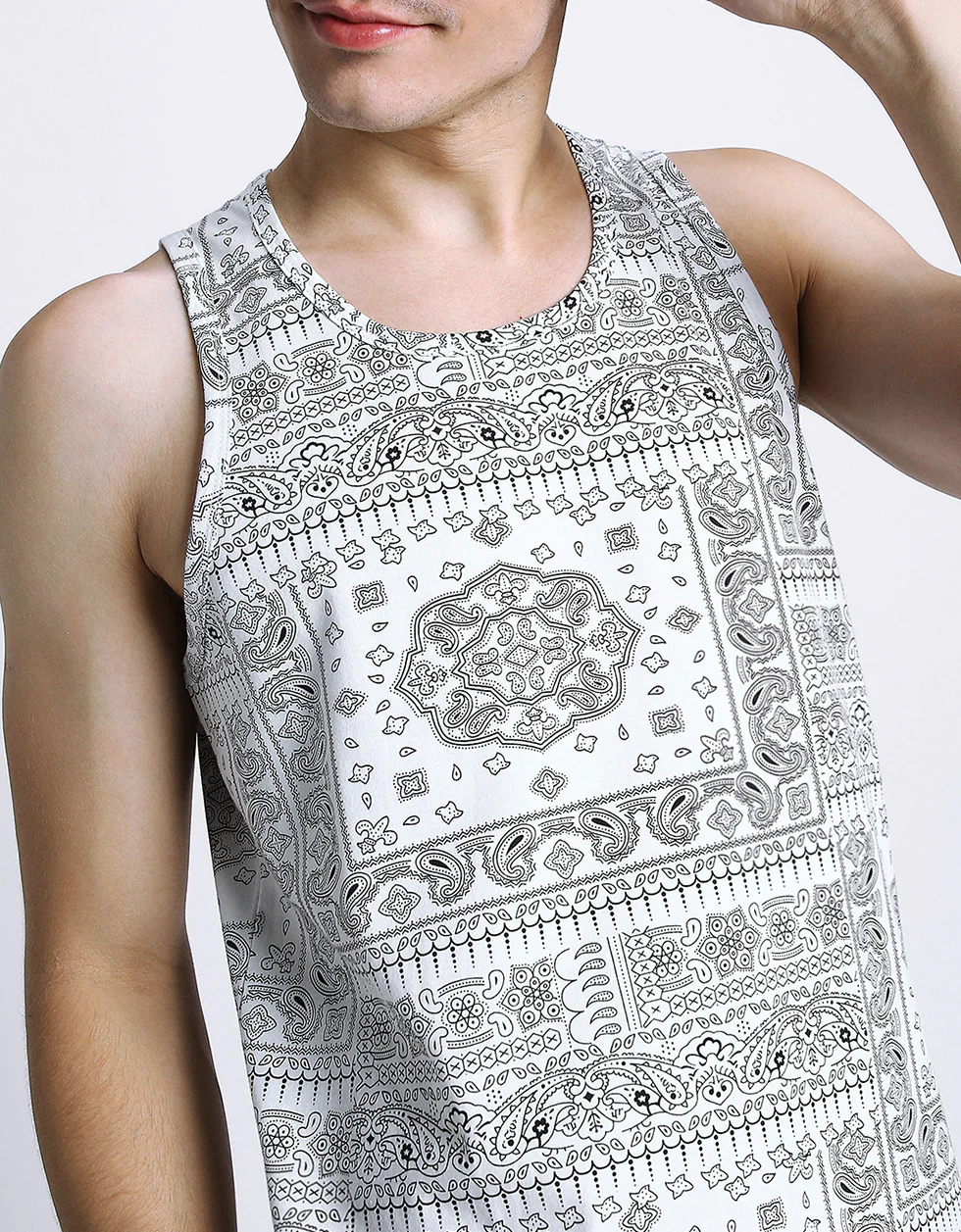 White Bandana Printed Gym Vest - Image 4