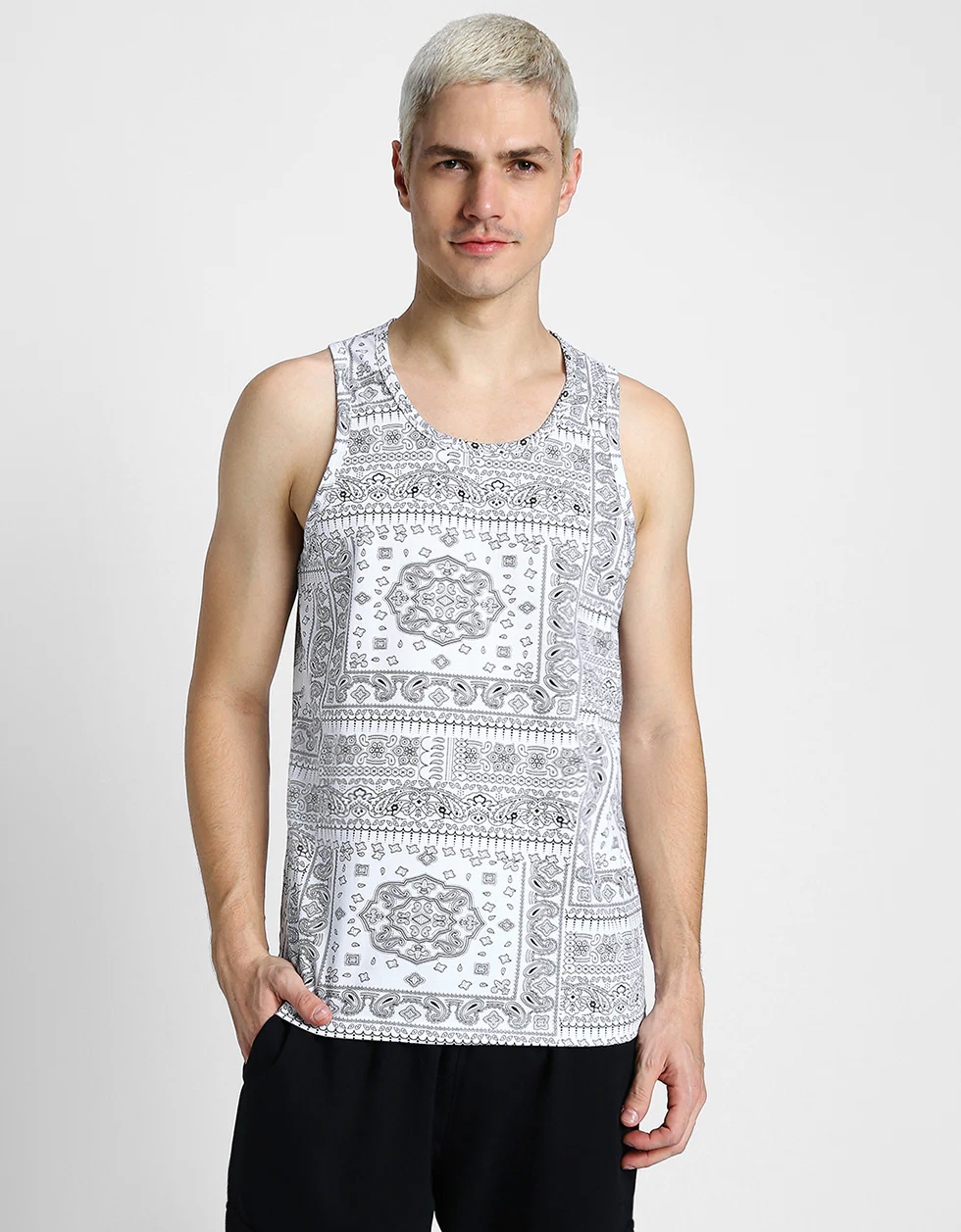 White Bandana Printed Gym Vest - Image 5