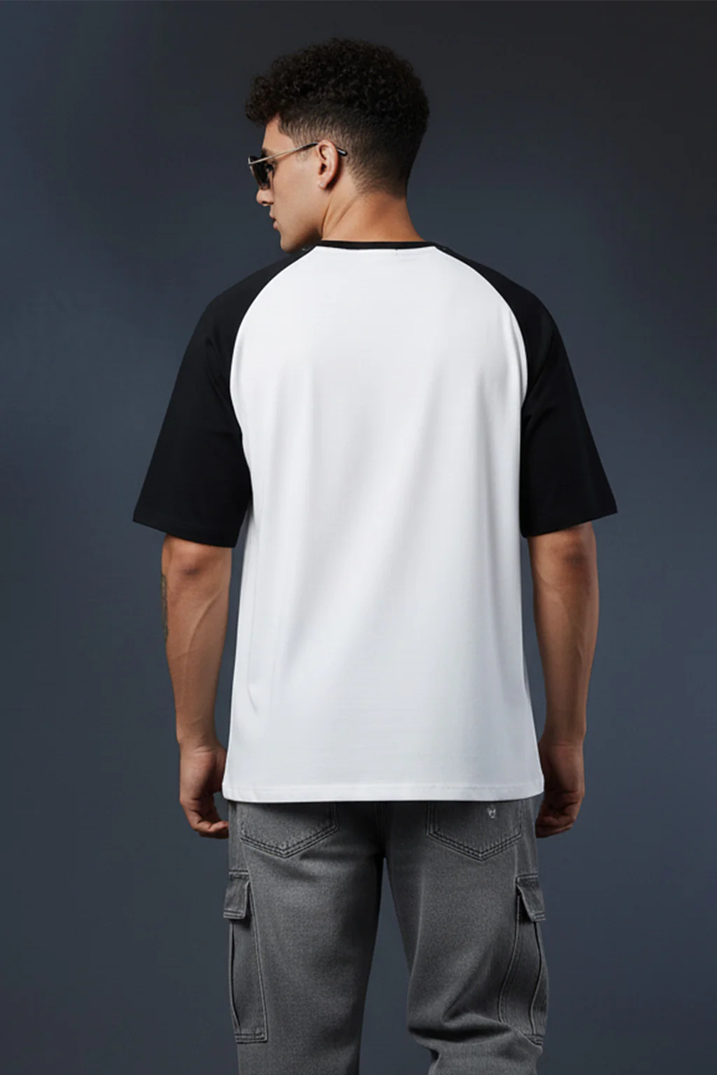 White-Black Raglan Oversized Typography Printed T-shirt - Image 3