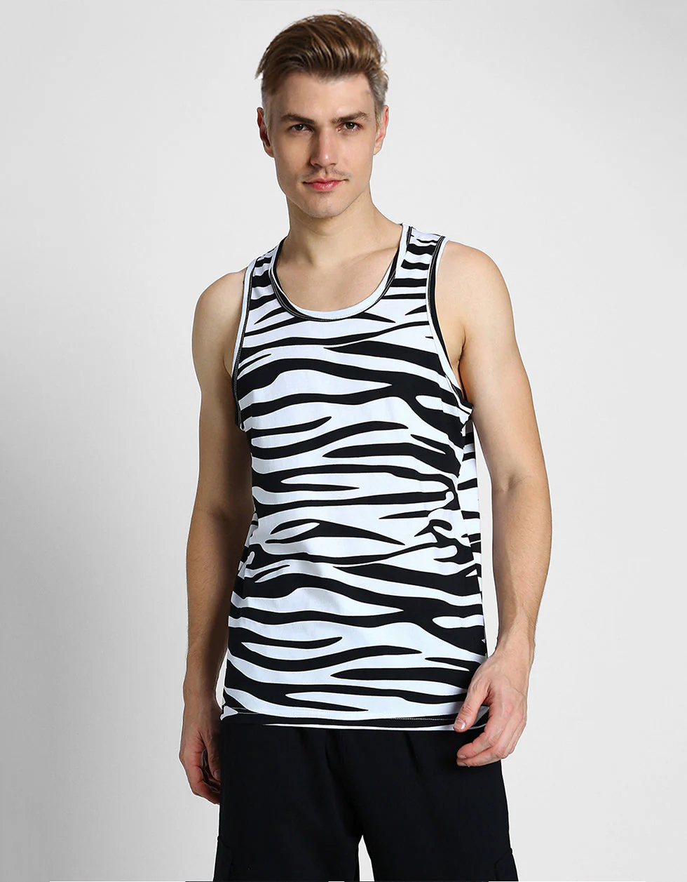 White & Black Zebra Printed Gym Vest - Image 2