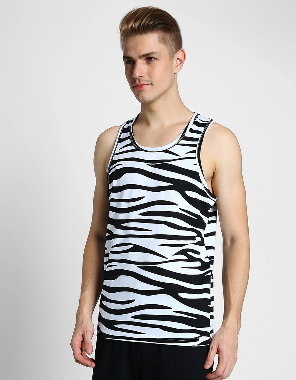 White & Black Zebra Printed Gym Vest - Image 4