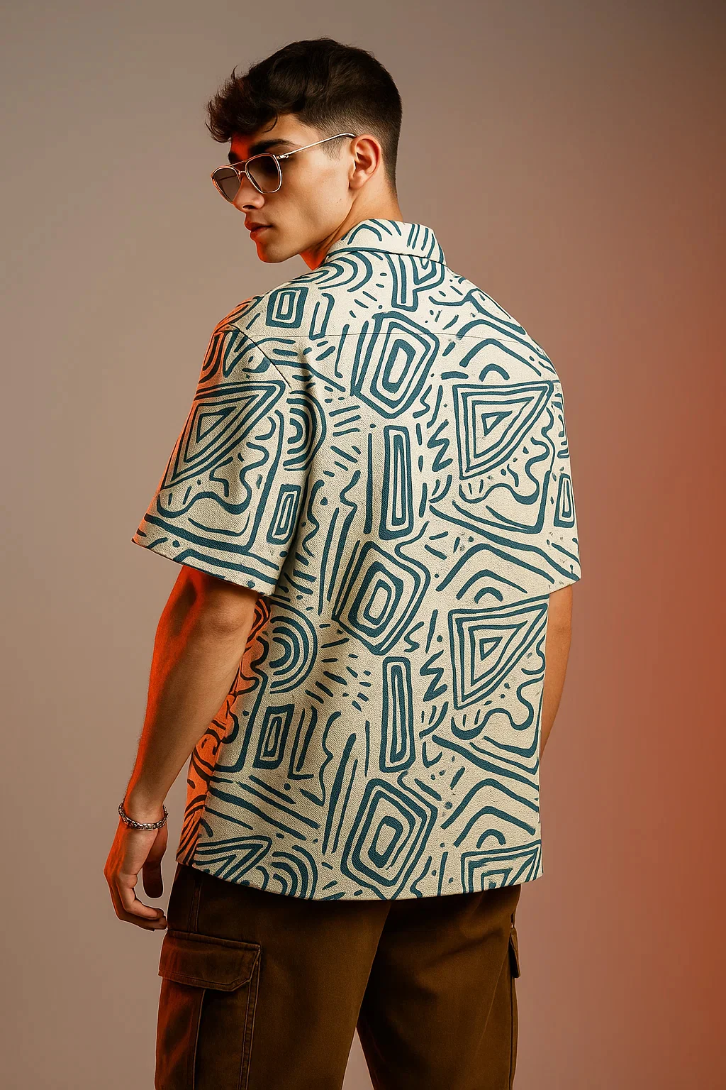 White Blue Camp Collar All Over Print Oversized Exclusive Shirt - Image 3