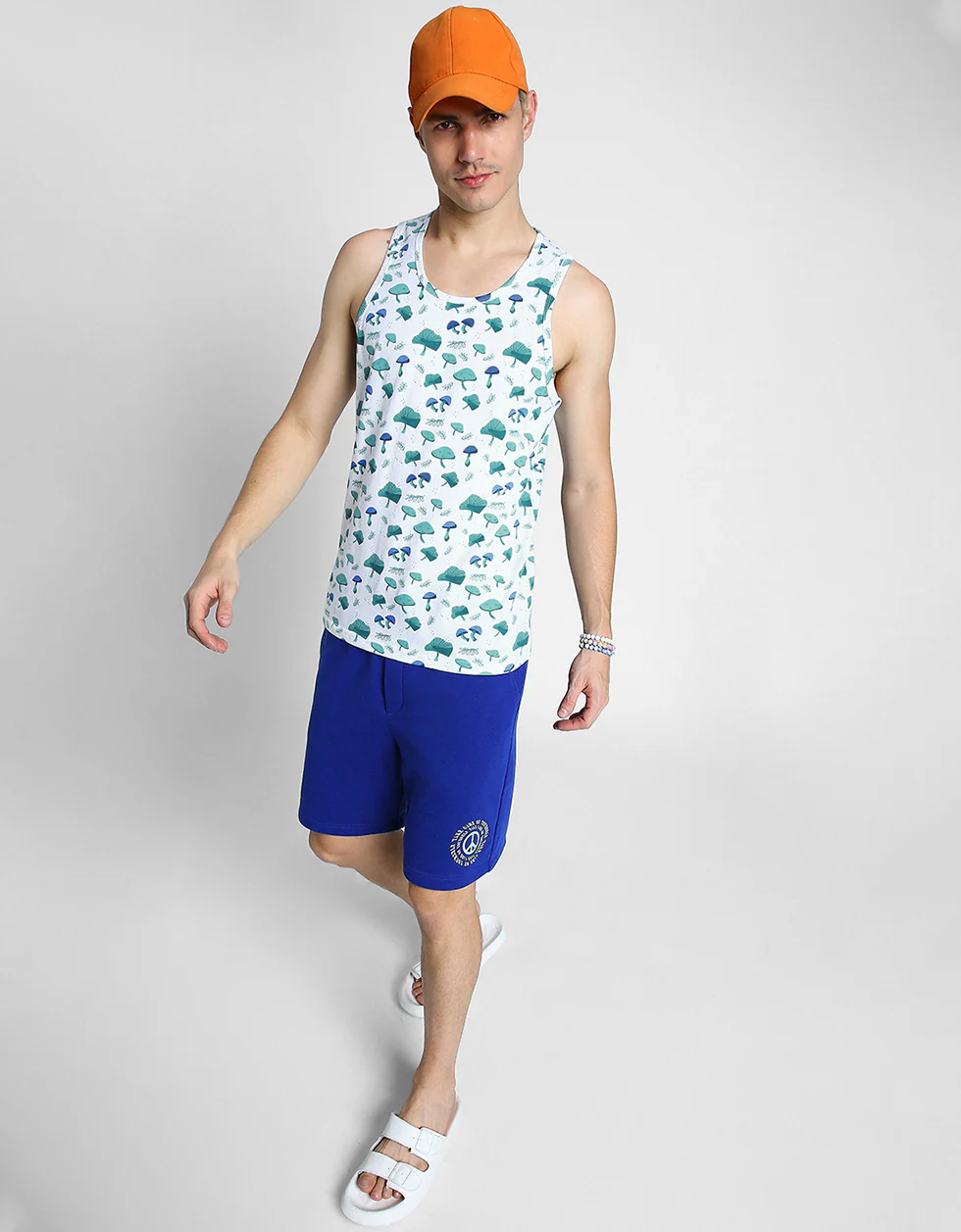 White & Blue Mushroom Printed Gym Vest - Image 3
