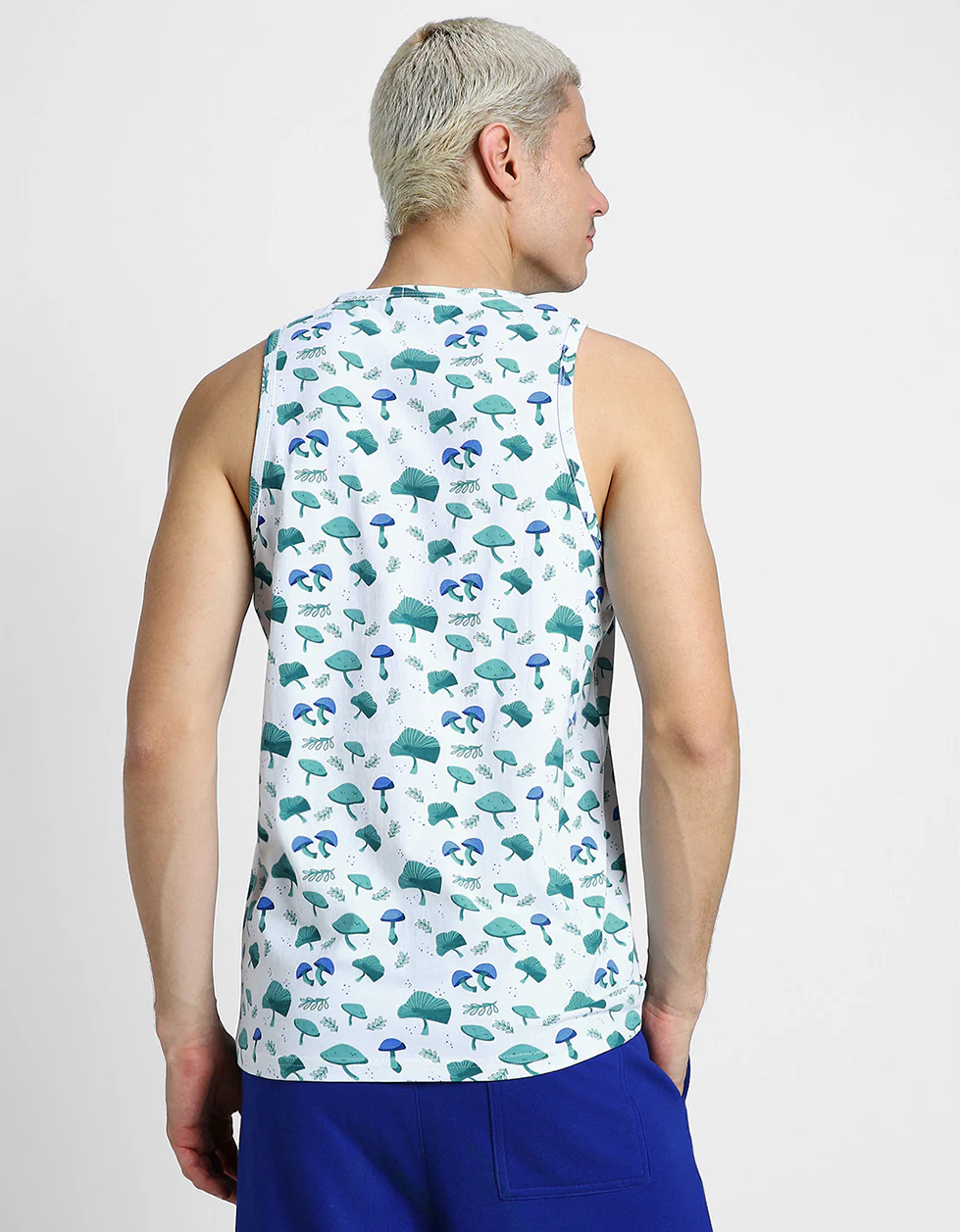 White & Blue Mushroom Printed Gym Vest - Image 5