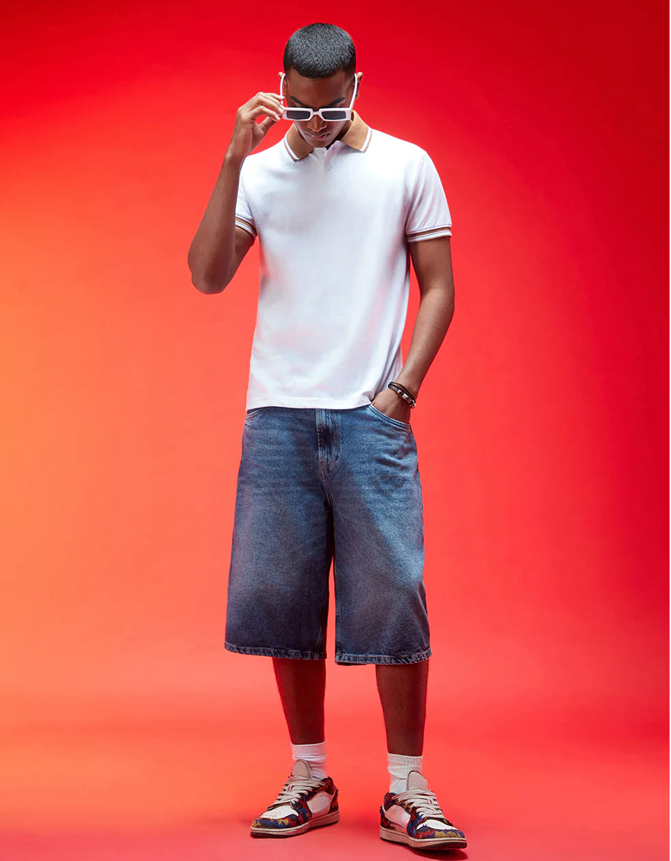 White Brown Plain Regular Slim Fit Polo T-shirt - Image 4