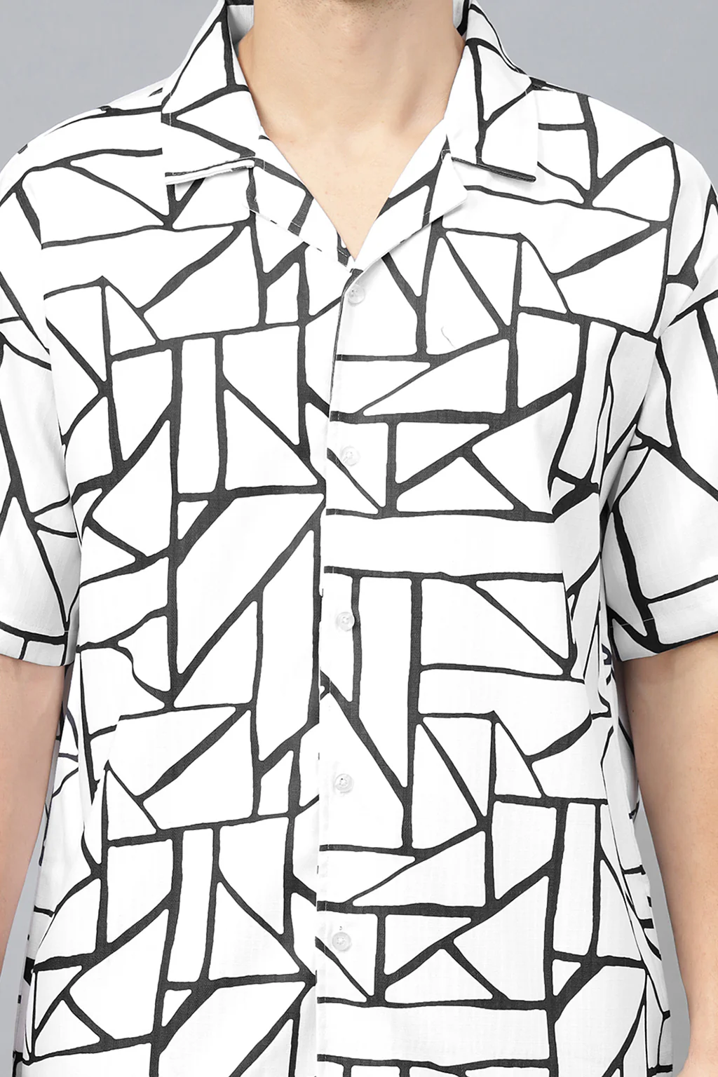 White Camp Collar Printed Oversized Exclusive Shirt - Image 3