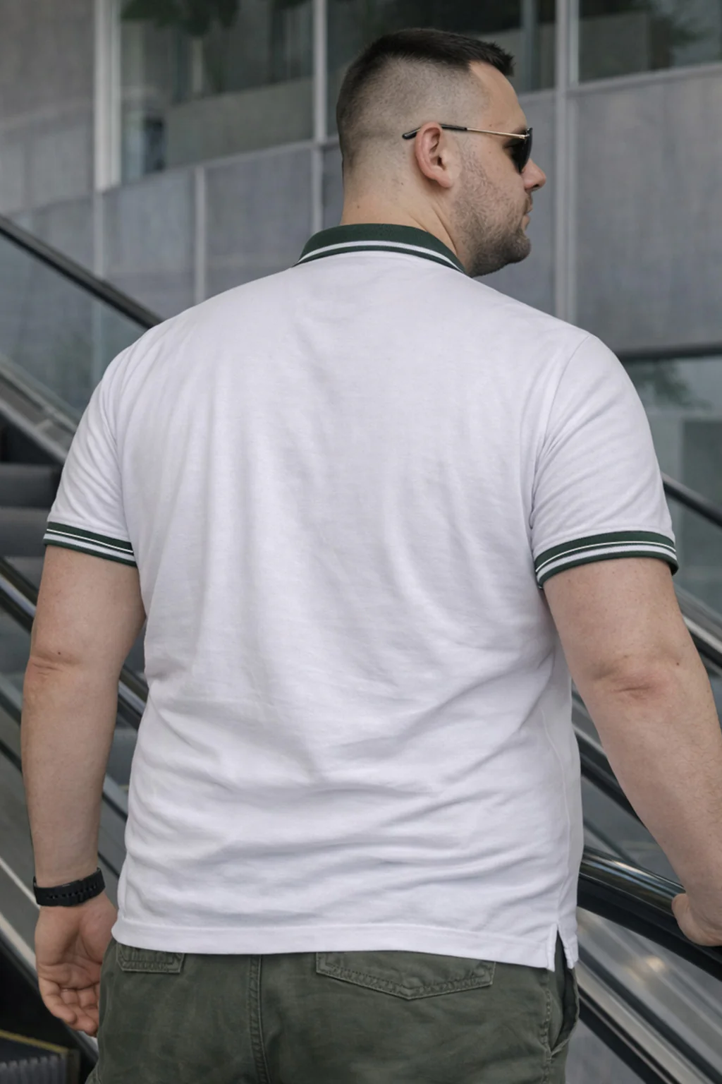 White Pique Stripe Collar Plus Size Tipping Polo T-shirt - Image 3
