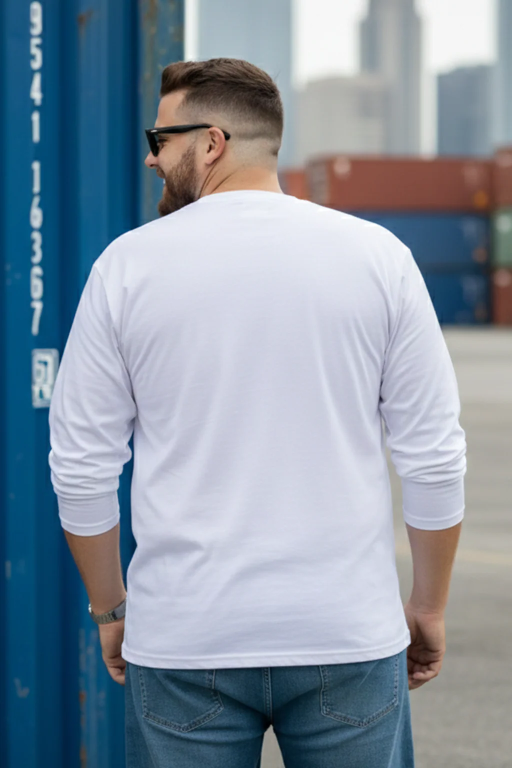 White Plain Full Sleeve Plus Size T-shirt - Image 3